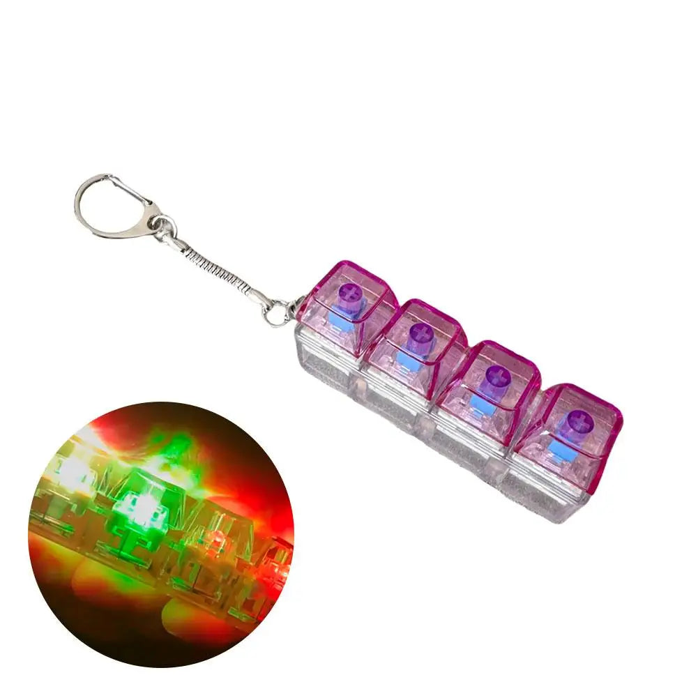 4-Key Mechanical Keyboard Keychain Fidget Clicker with LED