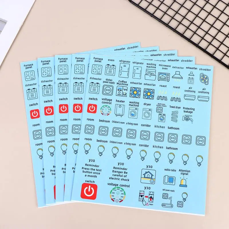 High Quality 2/5Sheets Self-adhesive Waterproof English Version Electric Box Electric Circuit Breaker Panel Label Decorative Peaceful Pleasures Health and Wellness blue 5sheets