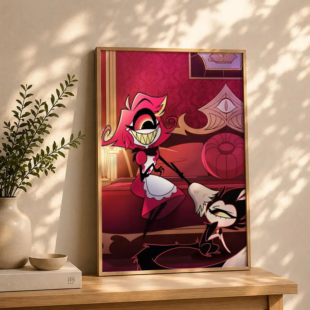 Animation H-Hazbin HotelS Poster HD Self Adhesive Waterproof Wall Art Ideal for Home Office Dorm Bedroom Great Gift Peaceful Pleasures Health and Wellness White12 15X20cmNoframe