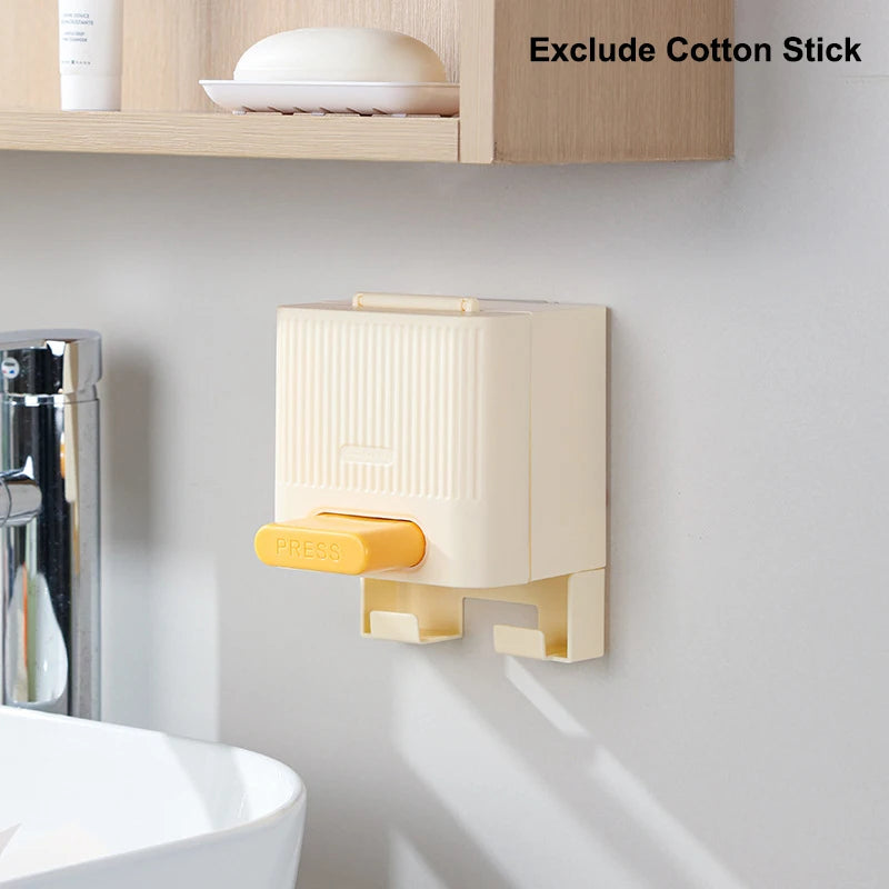 Automatic Press Cotton Swab Dispenser Box | Dustproof Organizer Cotton Swab Dispenser Peaceful Pleasures Health and Wellness Yellow