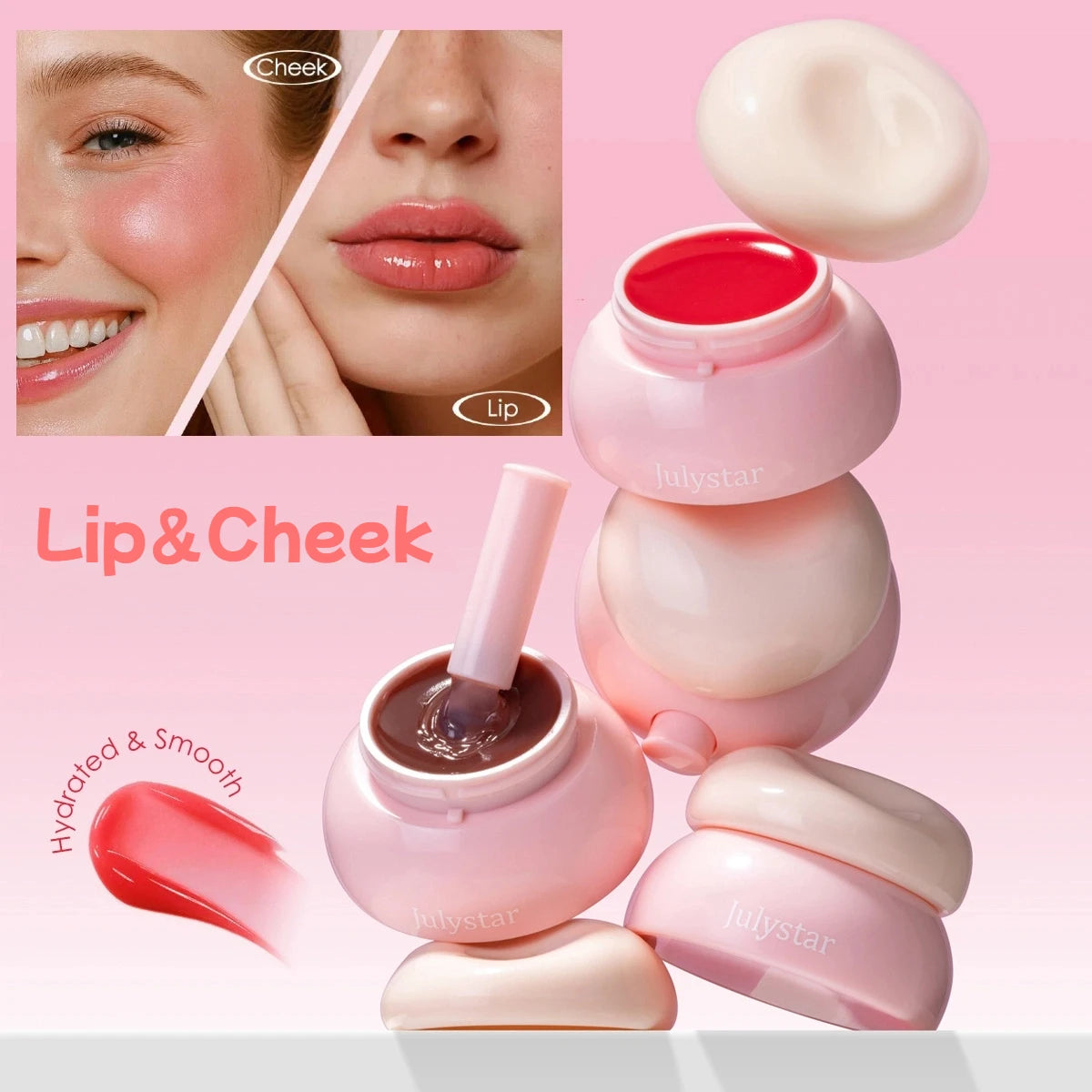 8-Color Jelly Lip Gloss & Cheek Tint | Hydrating Mirror Glaze