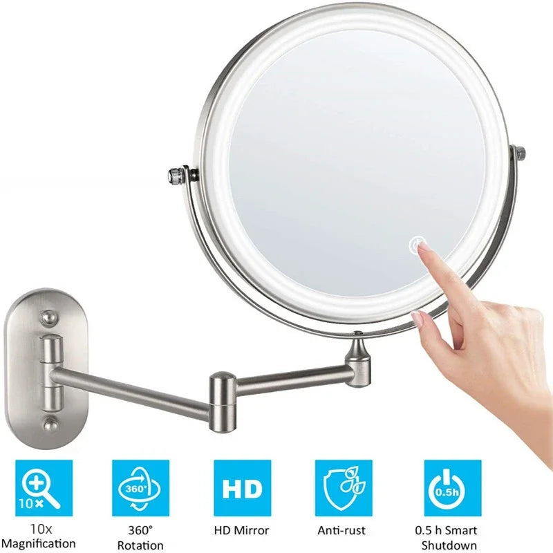 Wall Mounted LED Makeup Mirror 8" | 10x Magnifying Touch Dimmer