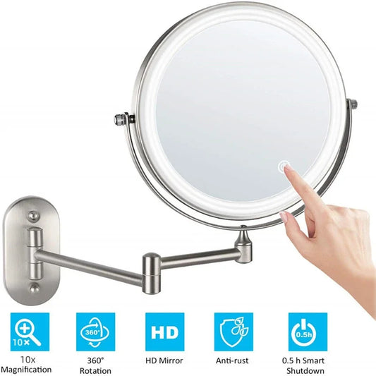 Wall Mounted LED Makeup Mirror 8" | 10x Magnifying Touch Dimmer Lighted Makeup Mirror Peaceful Pleasures Health and Wellness