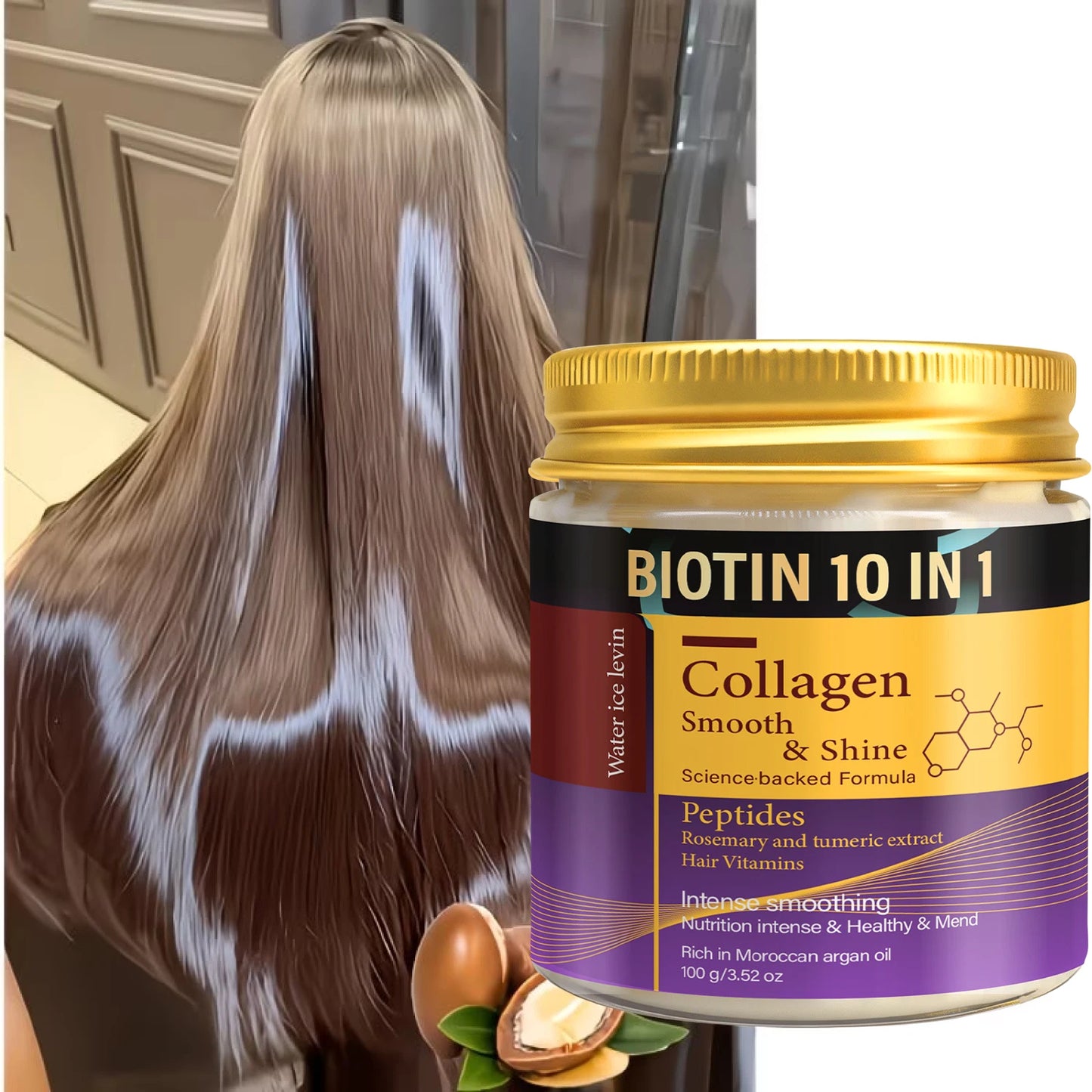 Collagen & Keratin Hair Mask | Biotin 10-in-1 Formula 100g Hair Treatment Mask Peaceful Pleasures Health and Wellness