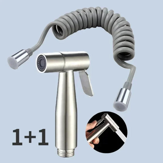 Stainless Steel Handheld Bidet Sprayer Set + Stretchable Hose Bidet Sprayer Set Peaceful Pleasures Health and Wellness