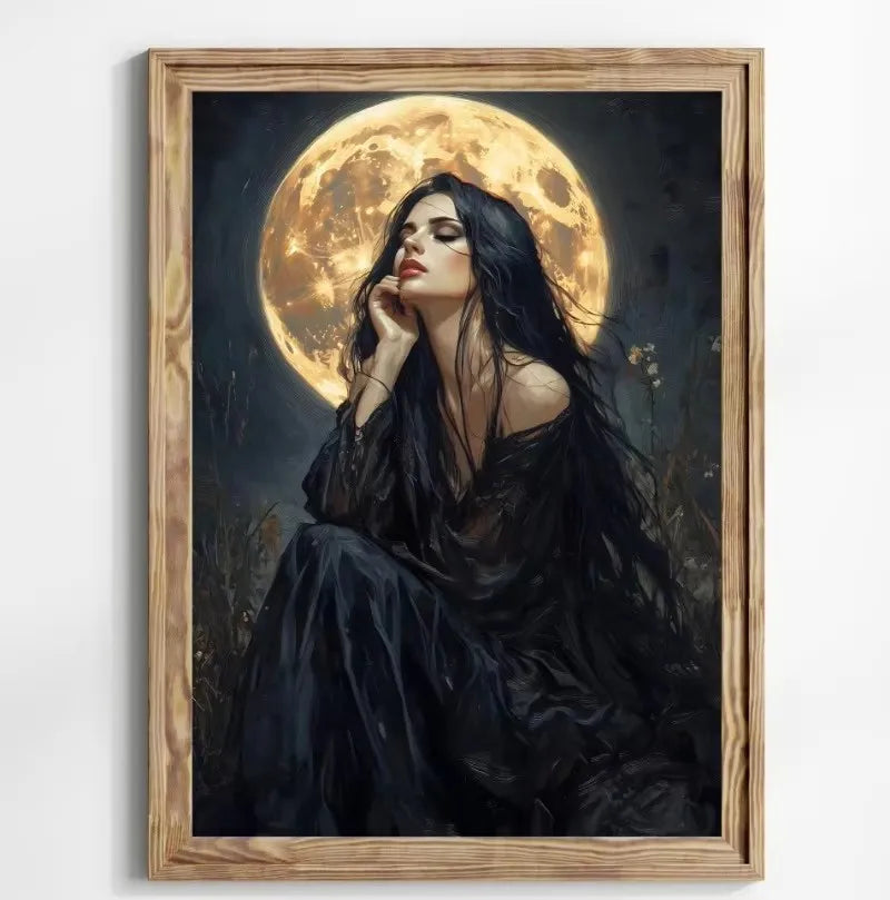 Classic Witch Black Cat Pumpkin Apothecary Full Moon Wall Art Halloween Goth Canvas Painting Moody Poster Home Bedroom Decor Peaceful Pleasures Health and Wellness ZLH5223 100x150cm No Frame