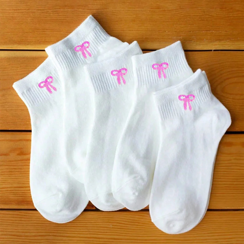 Women's Bow Print Socks 5 Pairs – Black & White Casual
