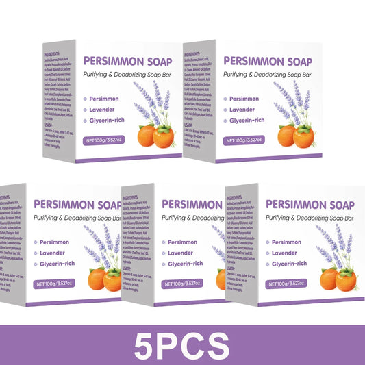 Persimmon Soap Bar For Men and Women,Japanese Persimmon & Lavender Extract,Gentle Cleaning,Natural Body Odor Soap,100g Peaceful Pleasures Health and Wellness 5PCS