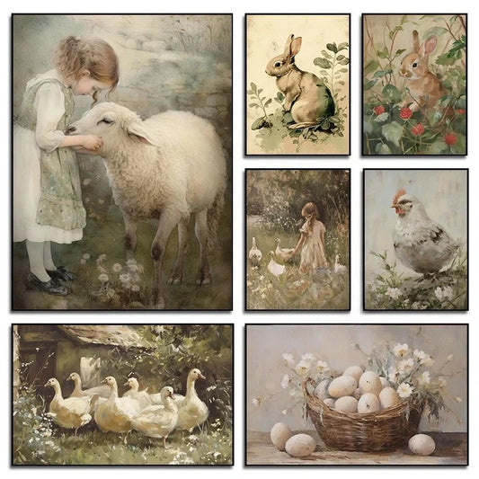 Bohemian Easter Bunny Cottagecore Canvas Wall Art Print | Unframed Canvas Wall Art Print Peaceful Pleasures Health and Wellness
