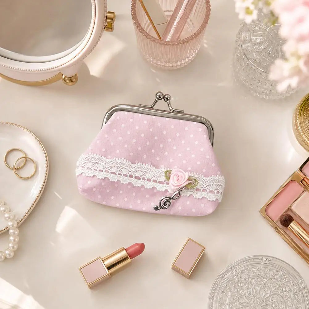 Polka Point Small Wallet Fashion Feast Party Handbag Portable Clutch Bag Mini Coin Purse Cosmetics Earphones Storage Bag Peaceful Pleasures Health and Wellness