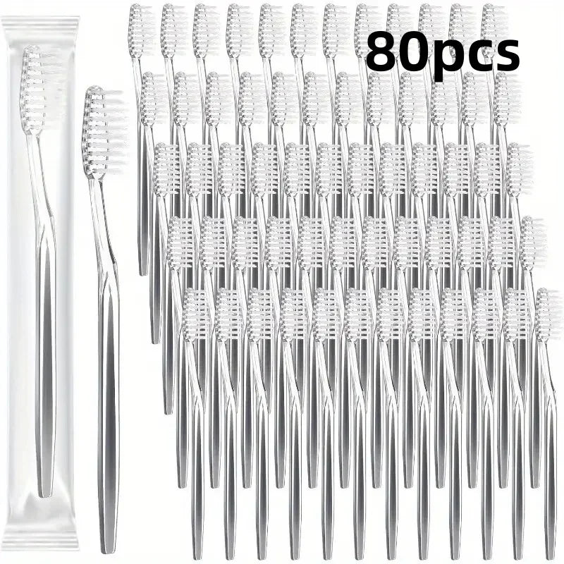 40/80 Pack Disposable Toothbrushes with Medium-Soft Nylon Bristles, Individually Packaged, Suitable for Travel and Hotel Adult Oral Care Peaceful Pleasures Health and Wellness 80Pcs
