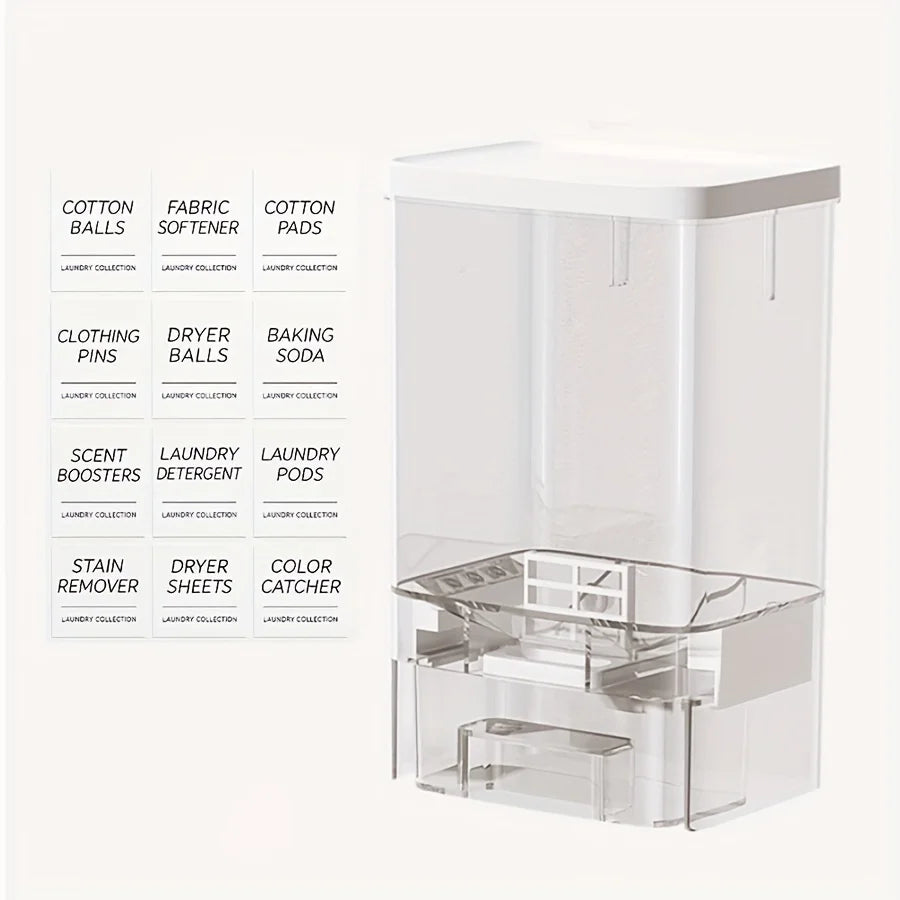 Wall-Mounted Laundry Beads Dispenser & Storage Box – Detergent Organizer with Label for Laundry Room
