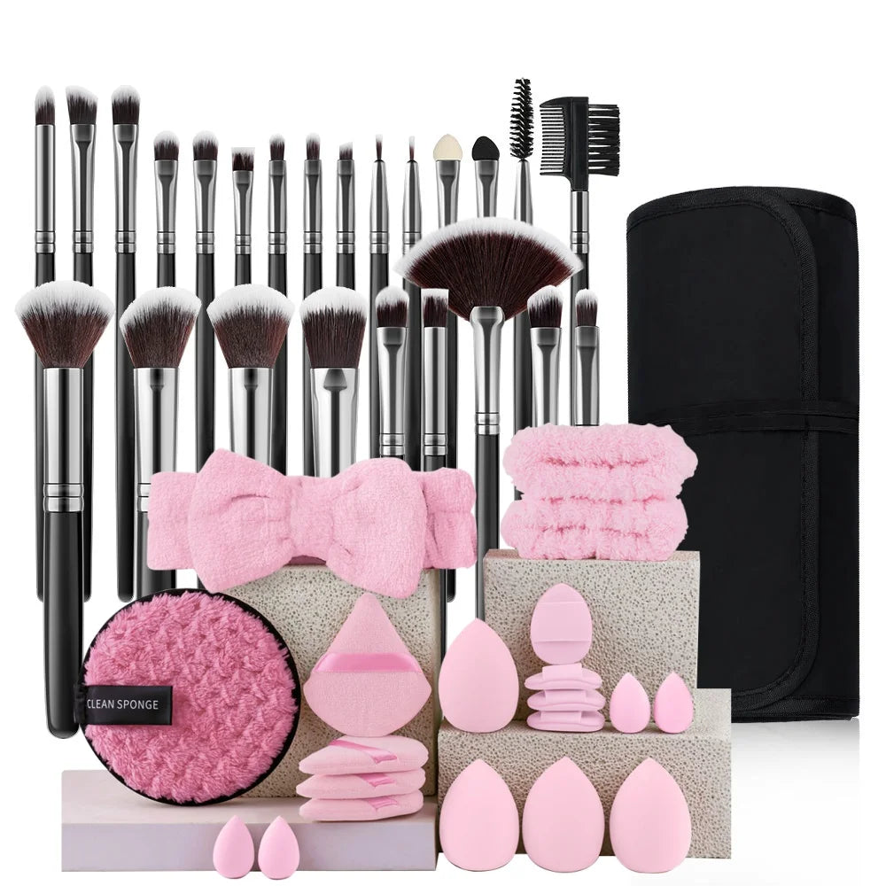 24-Piece Professional Black Makeup Brush Set with Bag