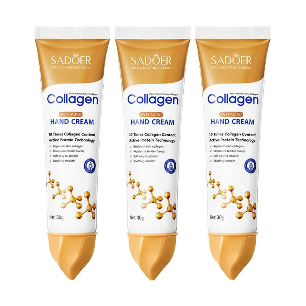 3pcs*30g Collagen Hand Cream Skin Soften Nourish Moisturizing Korean Skin Care Cracked Repair Products Peaceful Pleasures Health and Wellness 3PCS