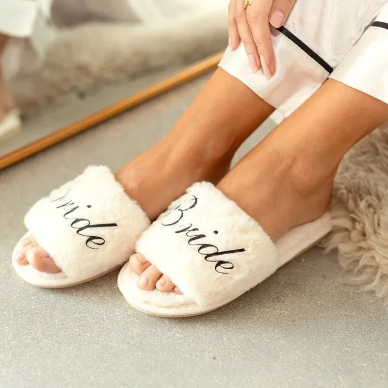 Fluffy Bridal Slippers | Bride & Bridesmaid Wedding Party Gift