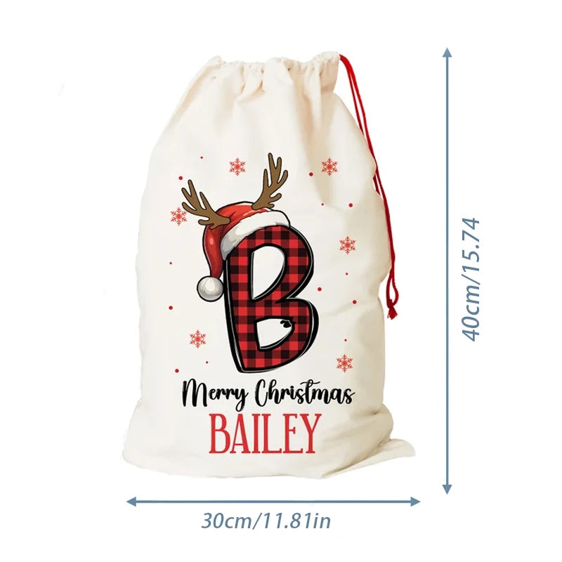Personalised Christmas Santa Sack Drawstring Gift Bag for Kids