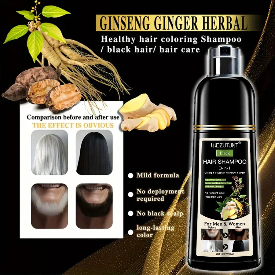 200ml 3 In 1 Natural Herbal Hair Dye Shampoo Black Dark Brown Cover Gray Deep Nourishing Fast Hair Coloring Cream for Women Men Peaceful Pleasures Health and Wellness