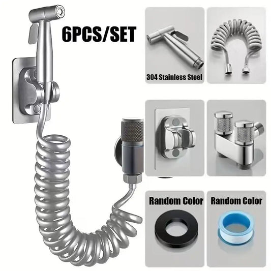 6-Pc High-Pressure Toilet Spray Gun Set | 304 Stainless Steel Bidet Spray Gun Set Peaceful Pleasures Health and Wellness 6pcs