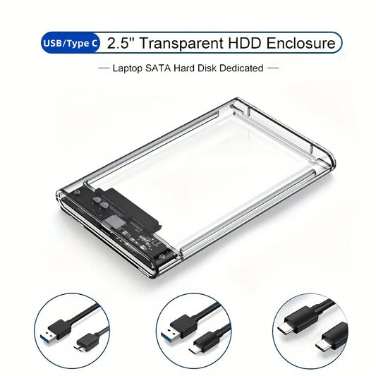 USB 3.0/Type C HDD Enclosure 2.5 inch SATA SSD External Hard Drive Case with 5Gbps Transfer Speed Clear Harddisk Boxs Tool-Free Peaceful Pleasures Health and Wellness