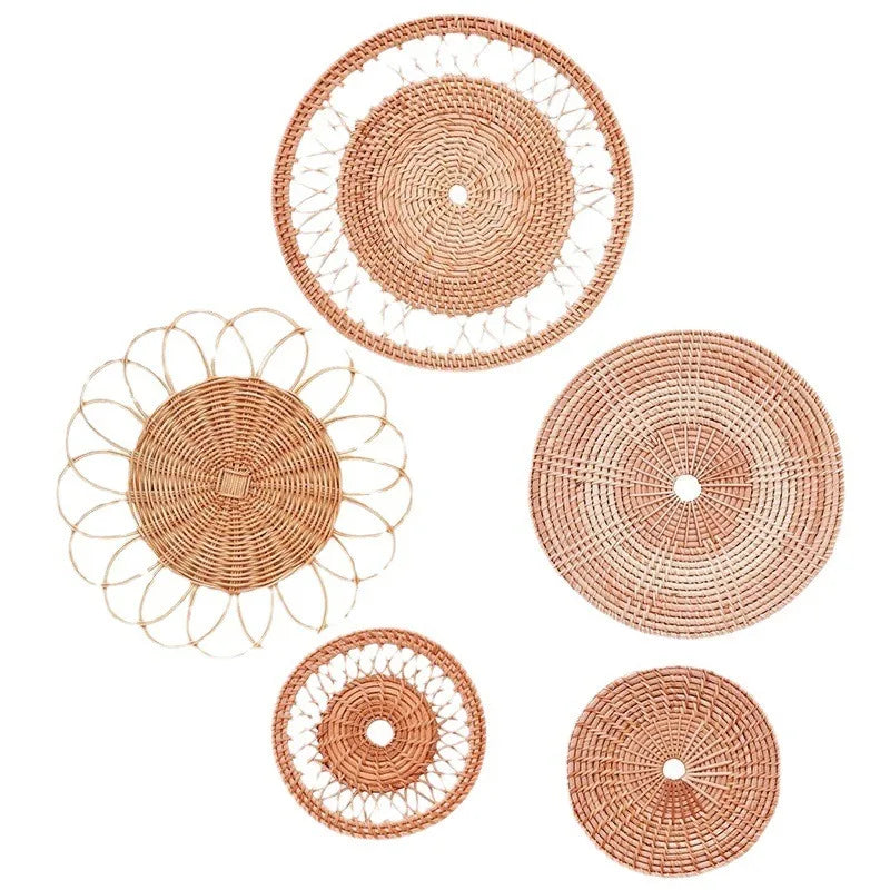 Round Wicker Tray Rattan Woven Wall Hanging Bohemian Country Style Handmade Wall Decor for Living Room Bedroom Wall Display Peaceful Pleasures Health and Wellness