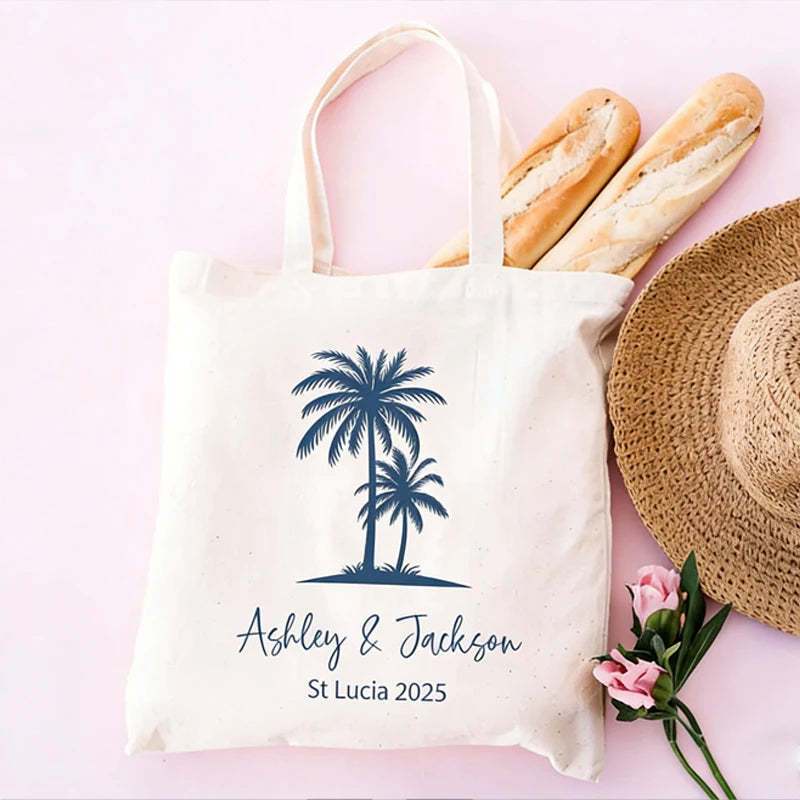 Personalized Palm Tree Canvas Tote Bag | Bachelorette Beach Gift