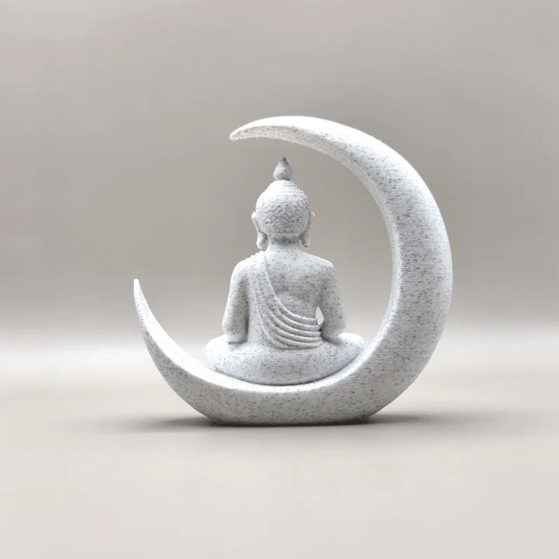 1-Piece Set of Buddha and Moon-Shaped Ornaments, 3D Printed, Cross-Border Hot-Selling Item, High Aesthetic Creative Desktop Decoration, Ideal Gift for Meditation Enthusiasts and Spiritual Seekers Peaceful Pleasures Health and Wellness