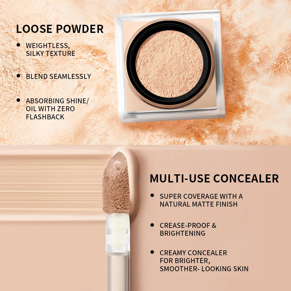 Concealer & Loose Setting Powder Makeup Set – Matte Finish