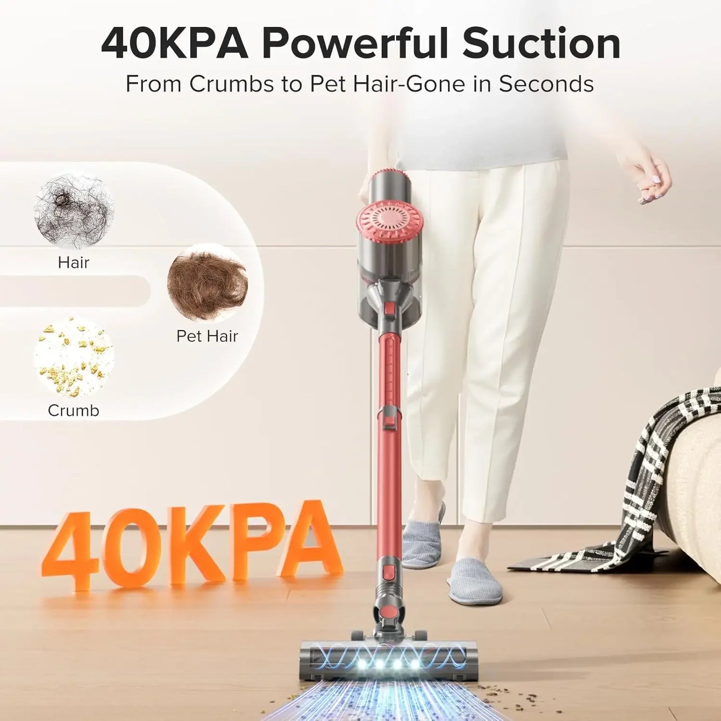 Self-Standing Cordless Stick Vacuum – 40KPA, 8-in-1, Anti-Tangle Vacuum Cleaners Peaceful Pleasures Health and Wellness
