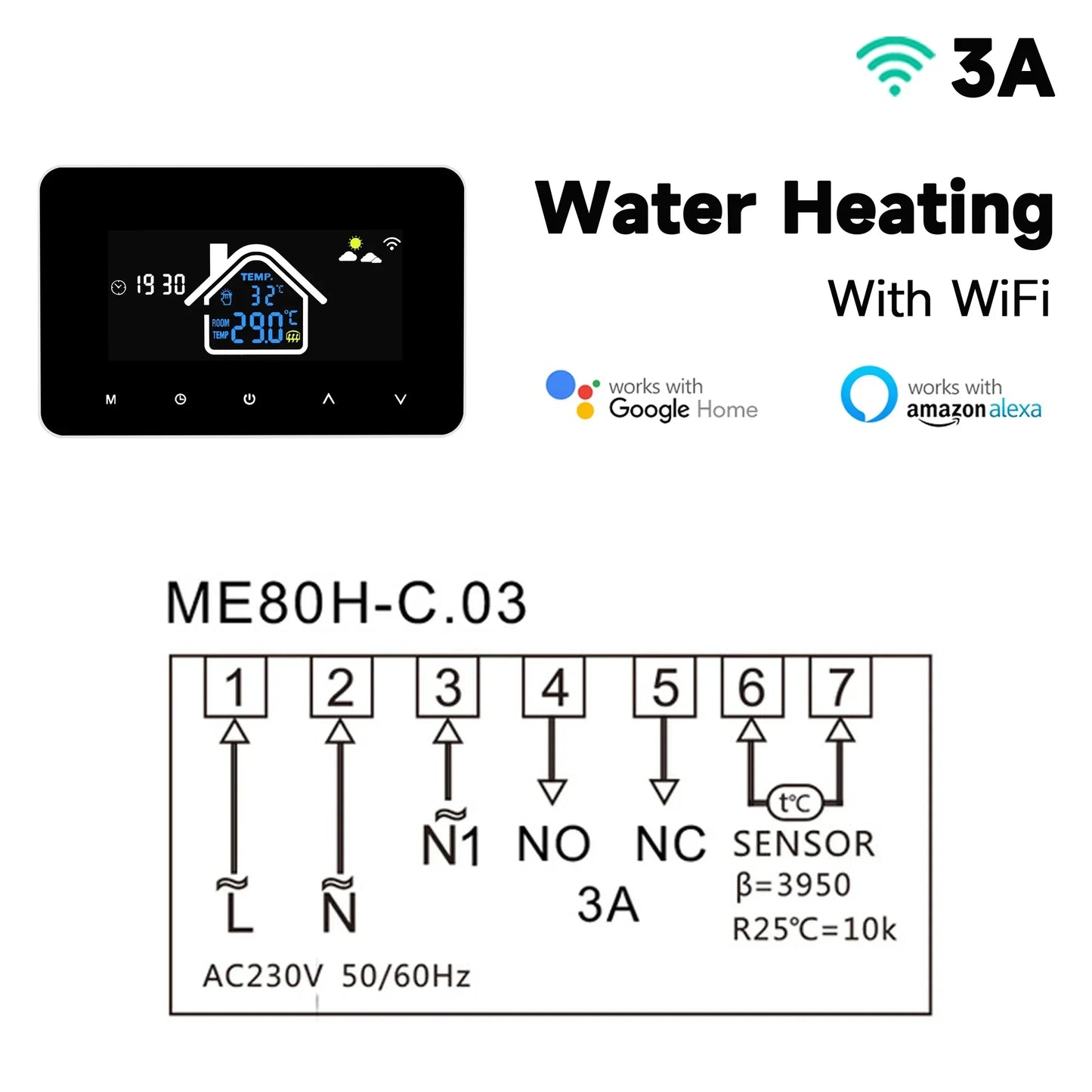 2024 New Smart Thermostat Tuya WiFi Temperature Controller Electric Floor Heating Plumbing LCD Display for Alice AlexaGoogleHome Peaceful Pleasures Health and Wellness WiFi Water Heating 2