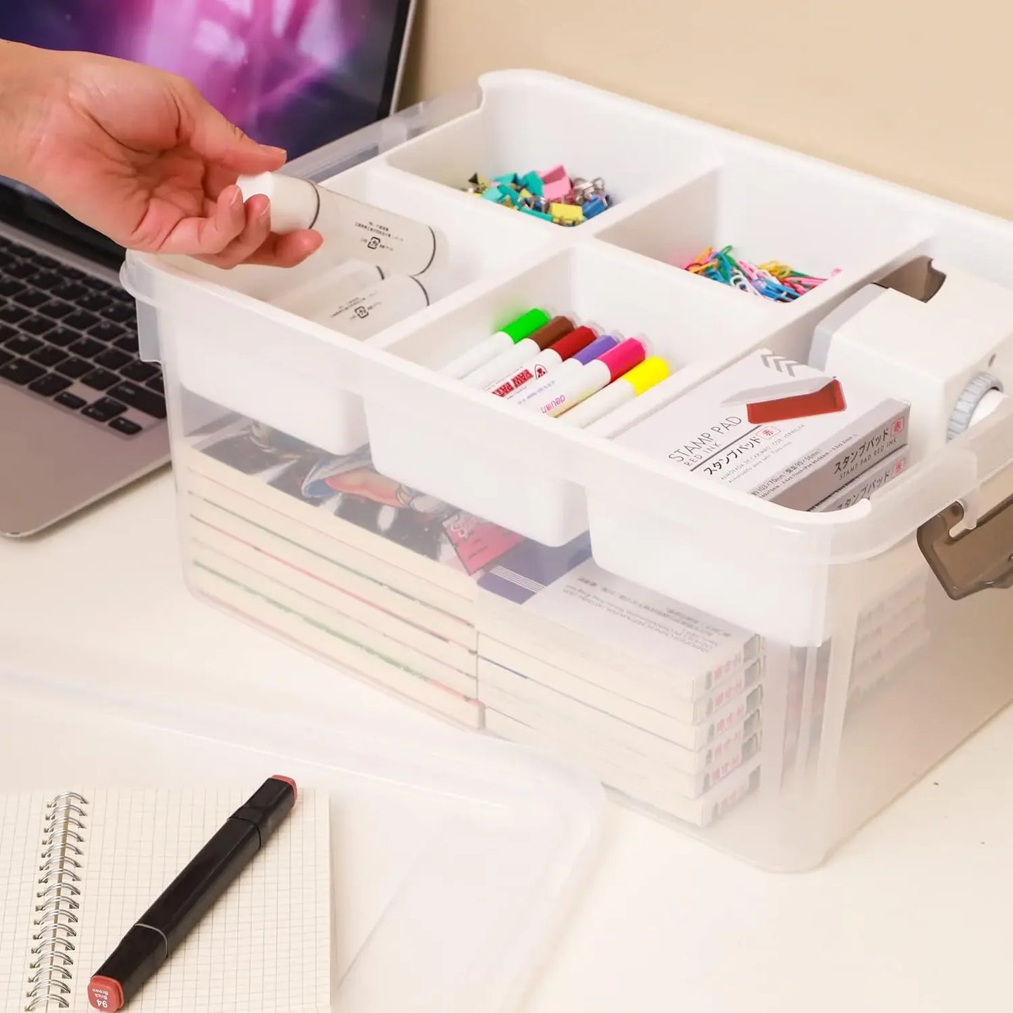 17 QT Clear Storage Box with 5 Removable Trays – Craft & Tool Peaceful Pleasures Health and Wellness