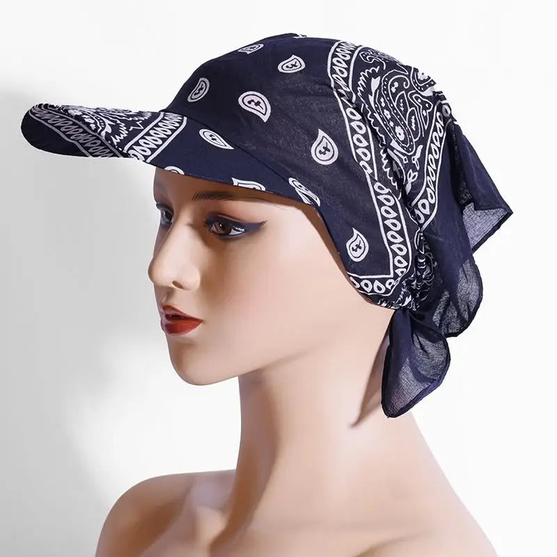 Women's Wide Brim Paisley Bandana Sun Hat | UV Brim Cap