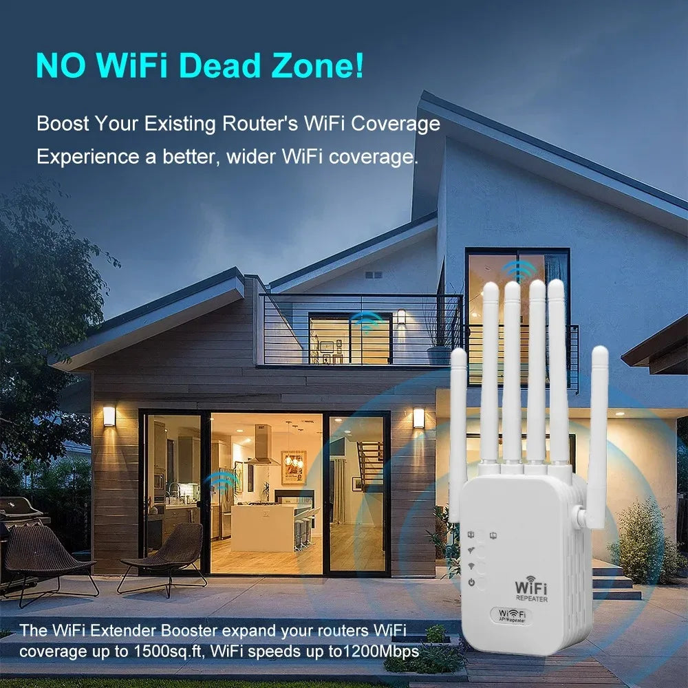 1200Mbps Dual Band 2.4G/5G WiFi Repeater Extender Wireless Signal Booster Amplifier for Home Network Coverage Peaceful Pleasures Health and Wellness