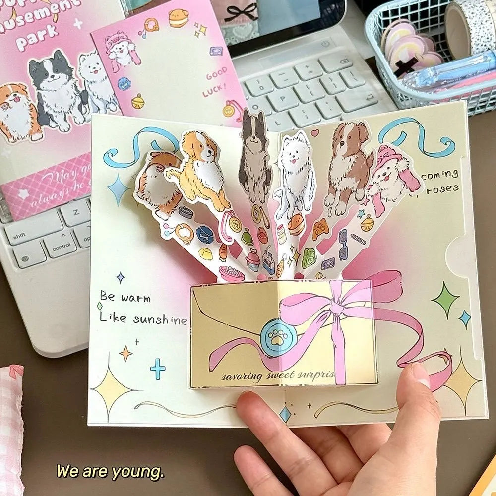 3D Cute Puppy Greeting Card Creative Bouquet Aesthetic Value Blessing