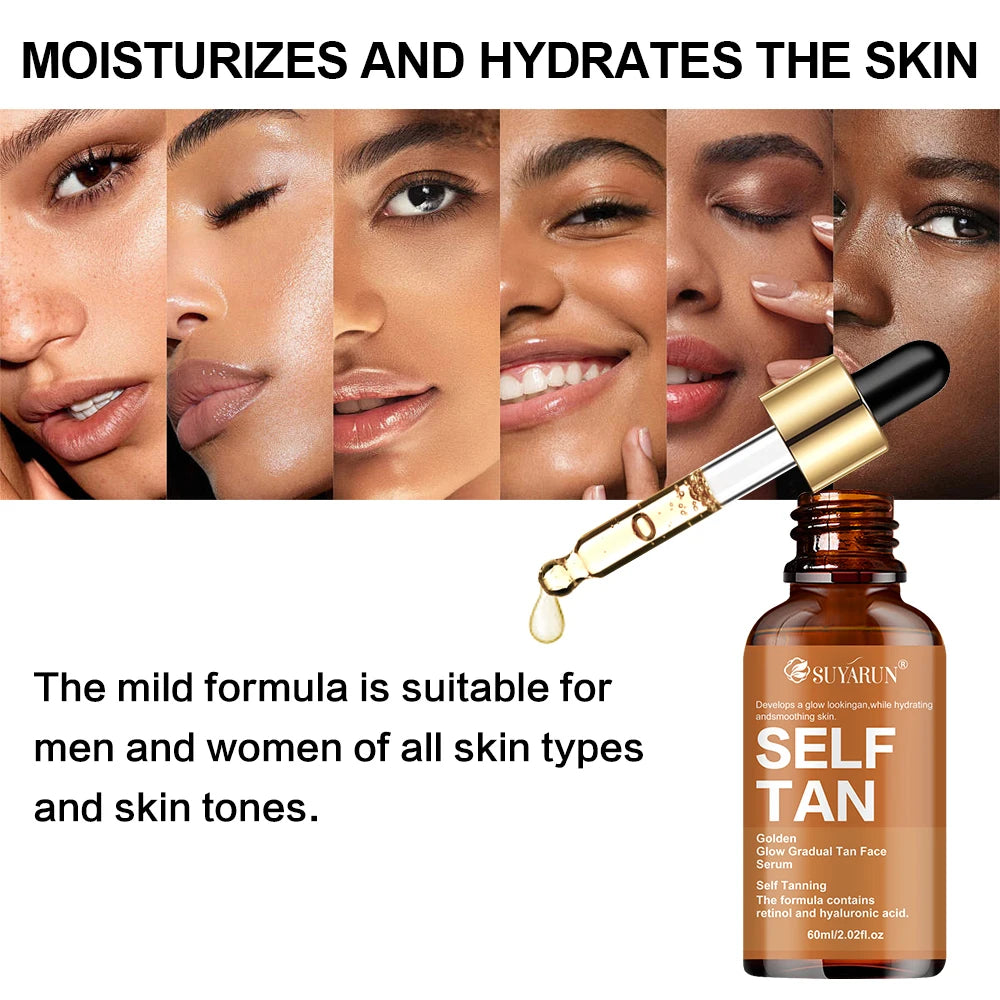 SUYARUN Self-Tanning Serum with Coconut, Jojoba Oil & Aloe – Evens Skin Tone, Gentle Hydration for All Skin Types & Genders. Peaceful Pleasures Health and Wellness