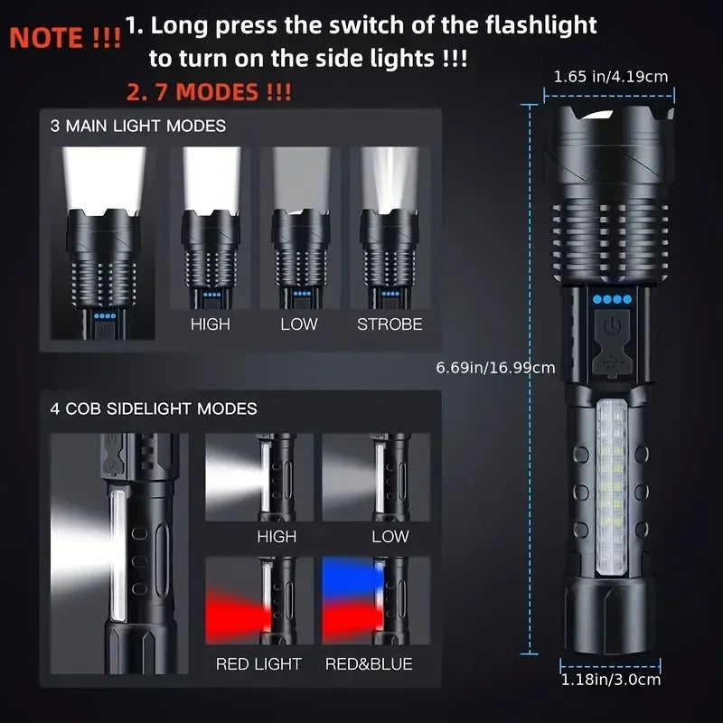 P50 LED Tactical Flashlight 2000LM | Zoom, Rechargeable USB-C