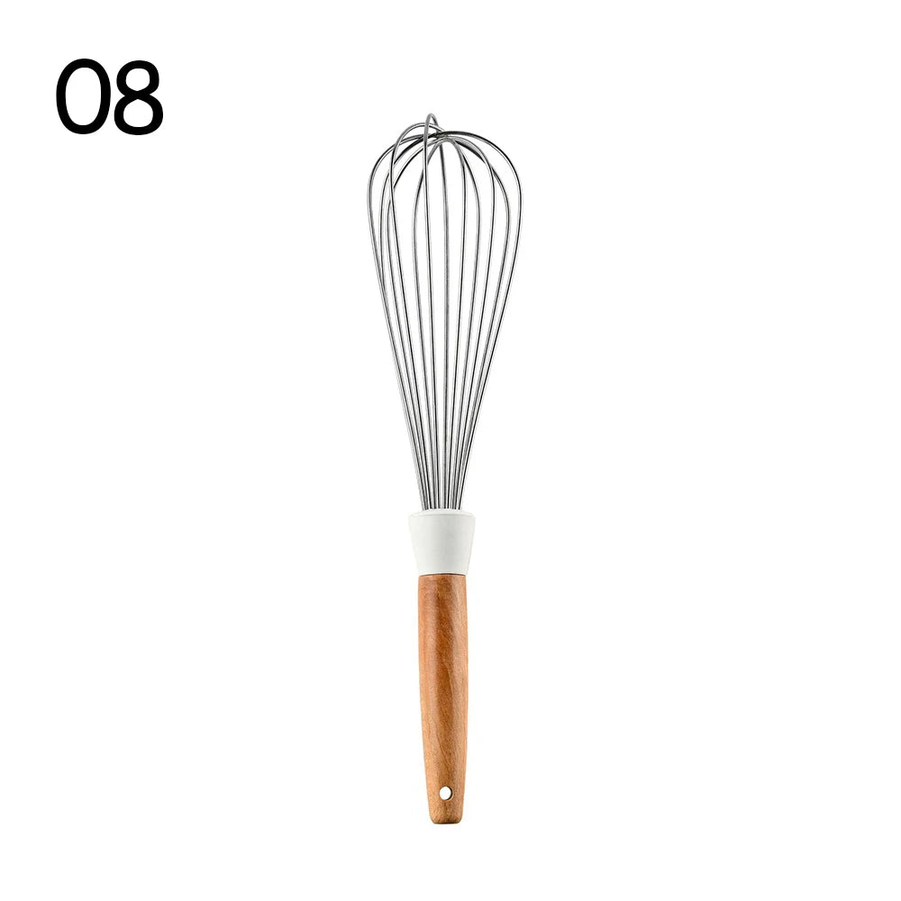 Silicone Non-Stick Cooking Utensil Set – Stainless Steel Handle Spatula, Egg Beater & Shovel Kitchen Tool Set