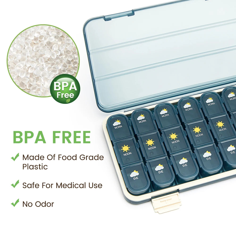21/28Grid Pill Box Large Capacity Pill Box Pill Medicine Storage Pill Box Weekly Vitamin Organizer Pastillero Moisture Resistant Peaceful Pleasures Health and Wellness