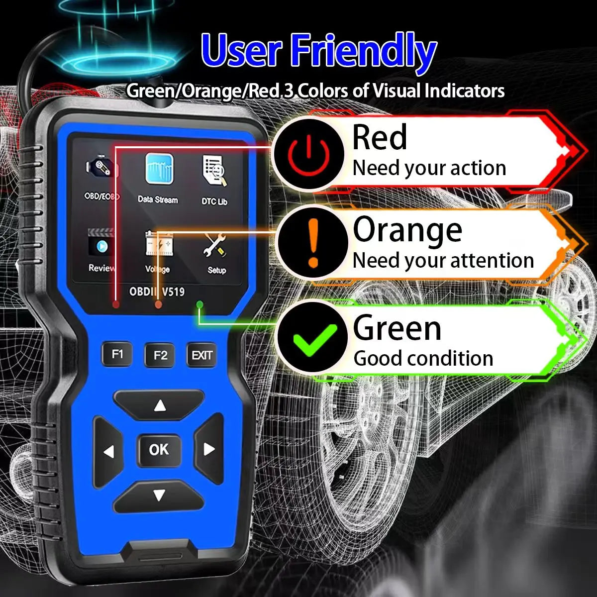 V519 Professional Obd2 Scanner - Usb-Powered Automotive Diagnostic Tool with Real-Time Data Stream, Full-Featured Obd Ii Testing (I/M Ready, Bod2/Eobd), Clears Engine Fault Lights, Reads/Erases Codes for Most Vehicles, Automo Peaceful Pleasures Health and Wellness