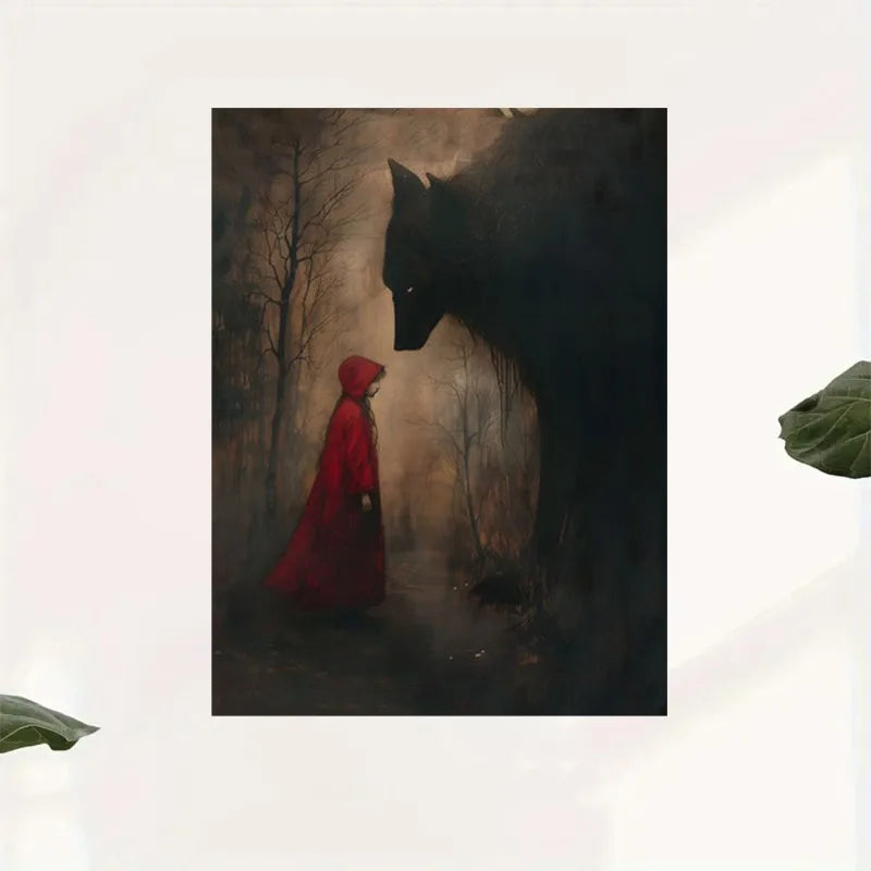 Little Red Riding Hood and Big Bad Wolf Canvas Print - Gothic Fairytale Wall Art Poster, Frameless Wall Hanging for Home Decor Peaceful Pleasures Health and Wellness