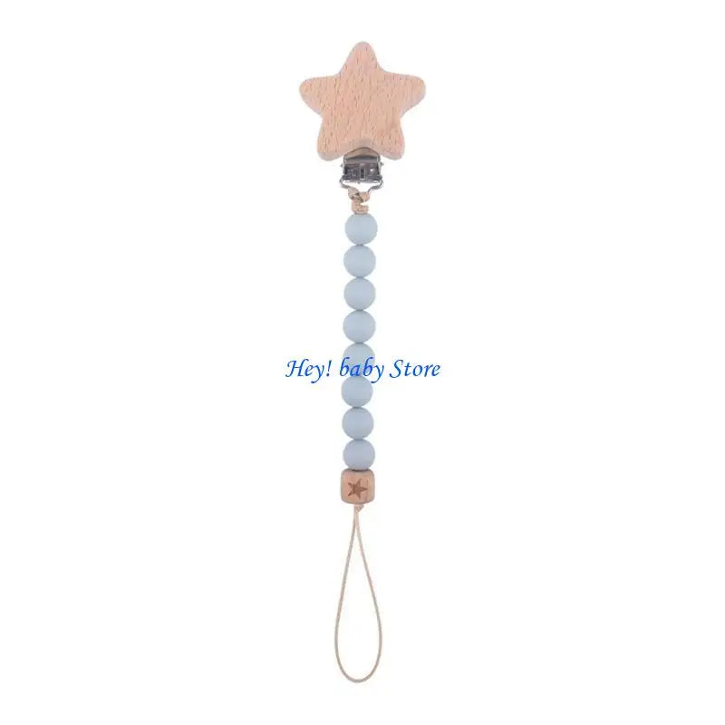Baby Pacifier Clip Silicone & Beech Wood Teething Toy Chain