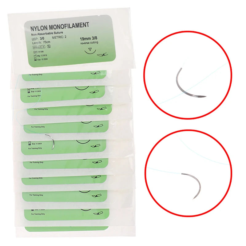 12 Pcs/Set Needle Suture Nylon Monofilament Thread Suture Practice Kit Peaceful Pleasures Health and Wellness