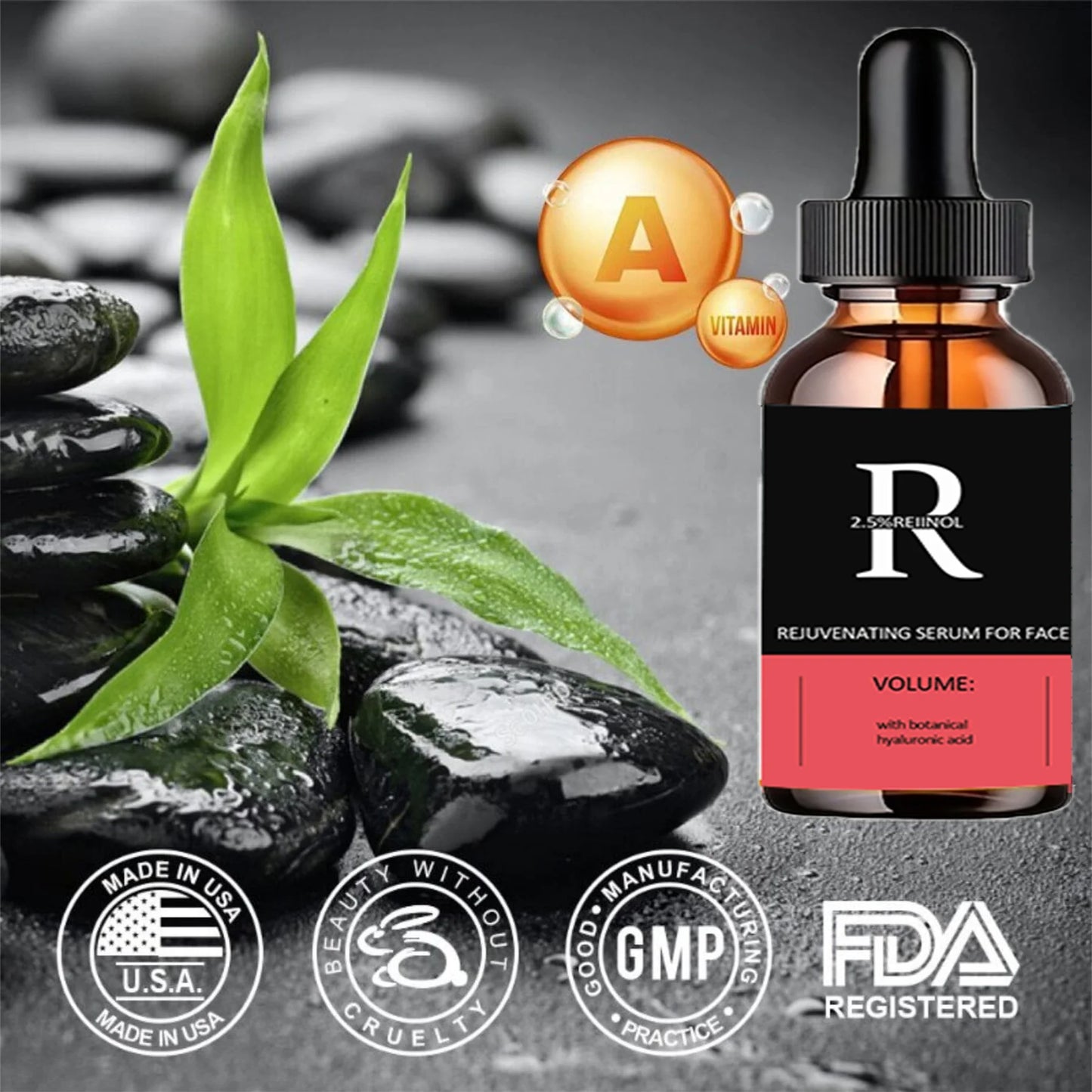 Retinol Facial Serum Organic Whitening Anti-Aging Wrinkle Essence Face Skin Care Vitamin Hyaluronic Acid Moisturizing Peaceful Pleasures Health and Wellness