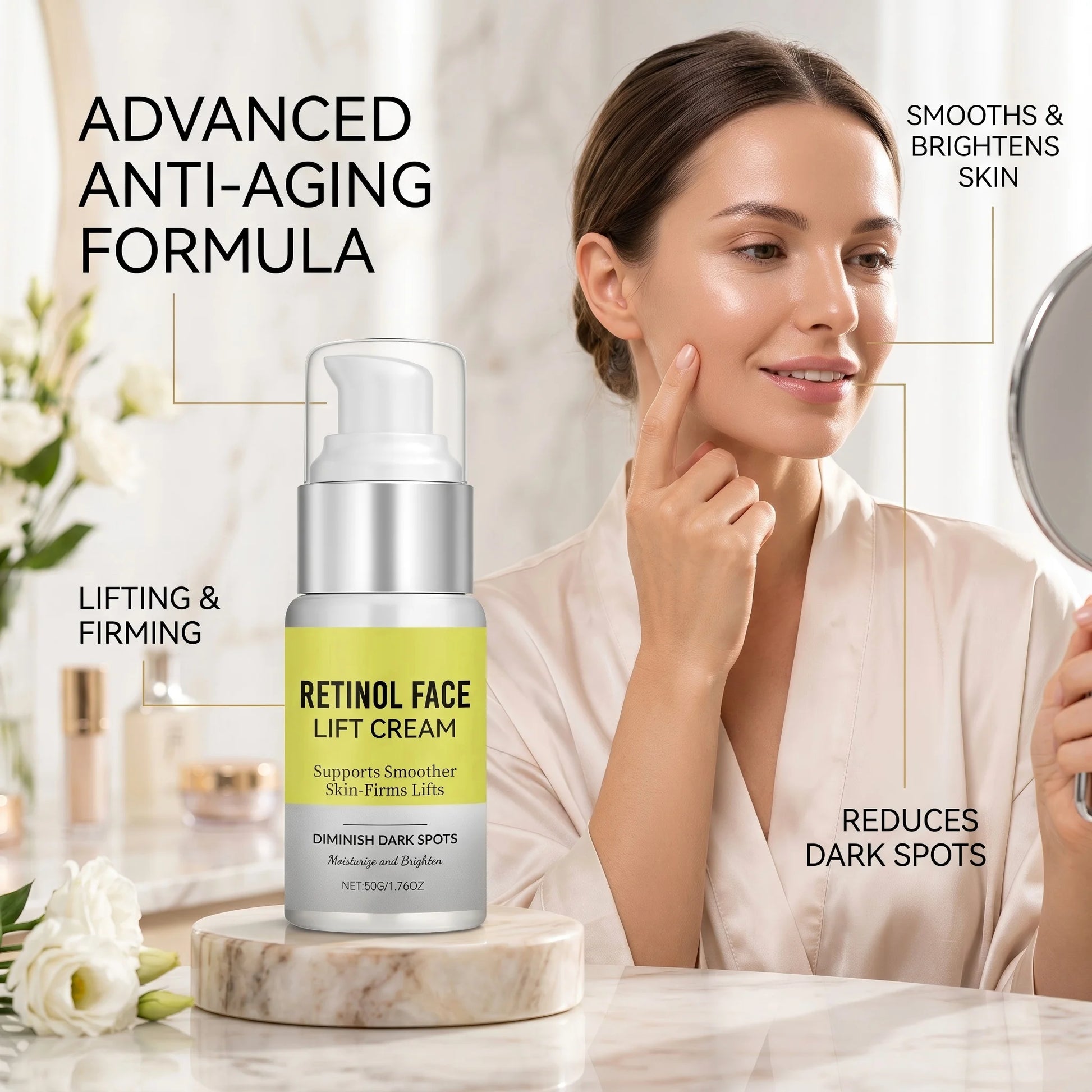 Retinol Face Cream Dark Spot Corrector Firming Lifting & Brightening Moisturizer Restores Elasticity Hydrate Repairing Skin Care Peaceful Pleasures Health and Wellness