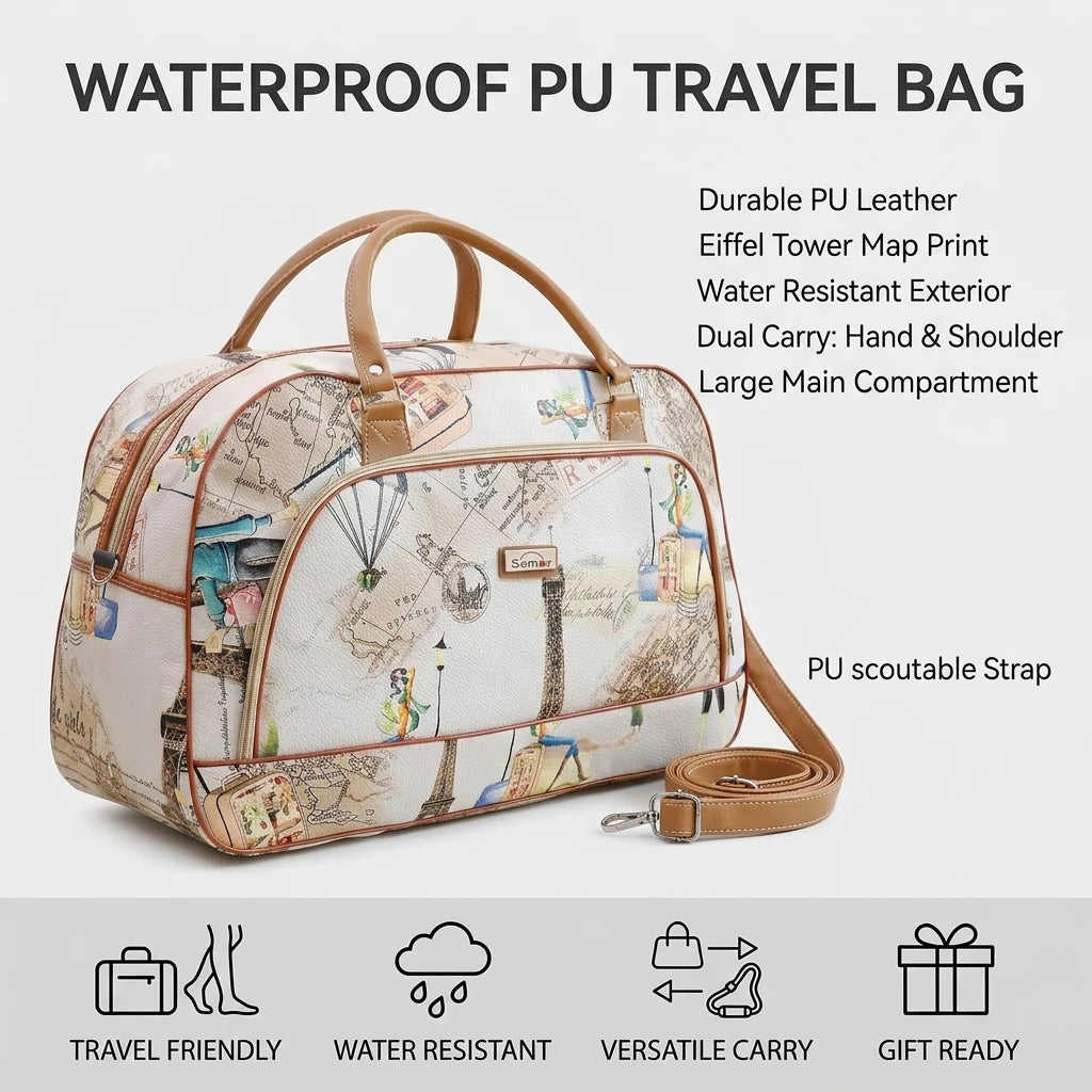 Waterproof PU Leather Travel Bag for Short Trips Durable and Lightweight with Adjustable Shoulder Strap Peaceful Pleasures Health and Wellness