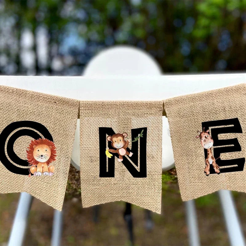 Wild One Safari 1st Birthday Highchair Banner & Photo Prop