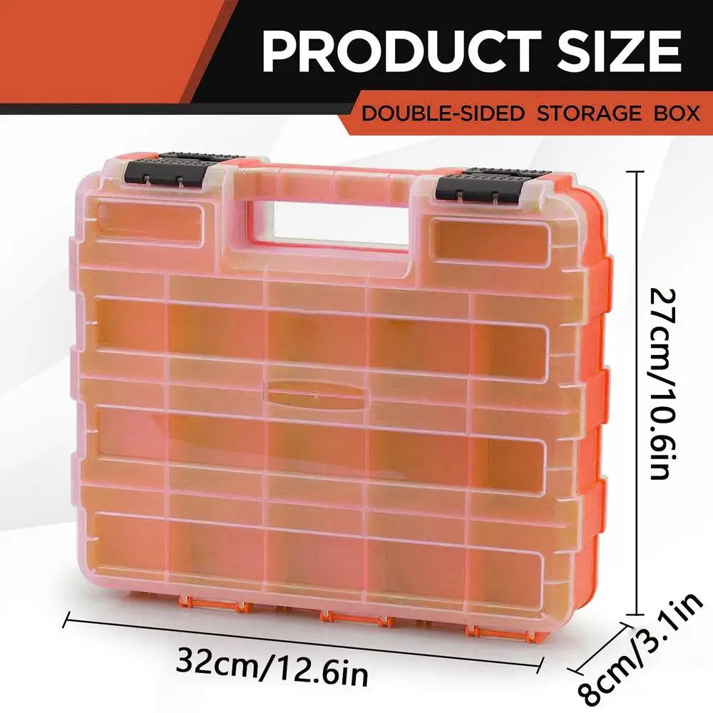 Portable Tool Box Organizer Double-Sided 34-Compartment Drill Bit Storage Bolt and Nut Case with Lid for Hardware Nail Bolt Nut Peaceful Pleasures Health and Wellness China Mainland Orange