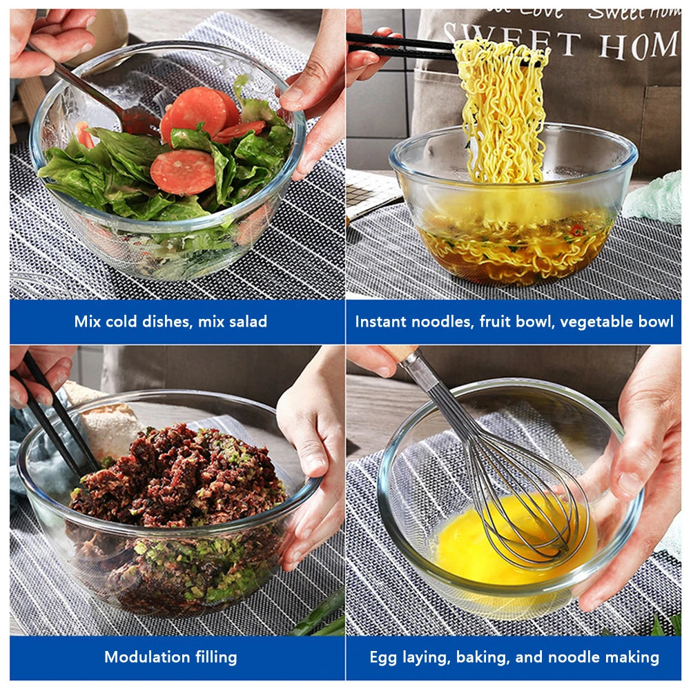 Transparent Thickened Glass Bowl Home Kitchen Microwave Oven Special Egg-Beating Dough-Kneading Salad Bowl Household Soup Bowl Peaceful Pleasures Health and Wellness