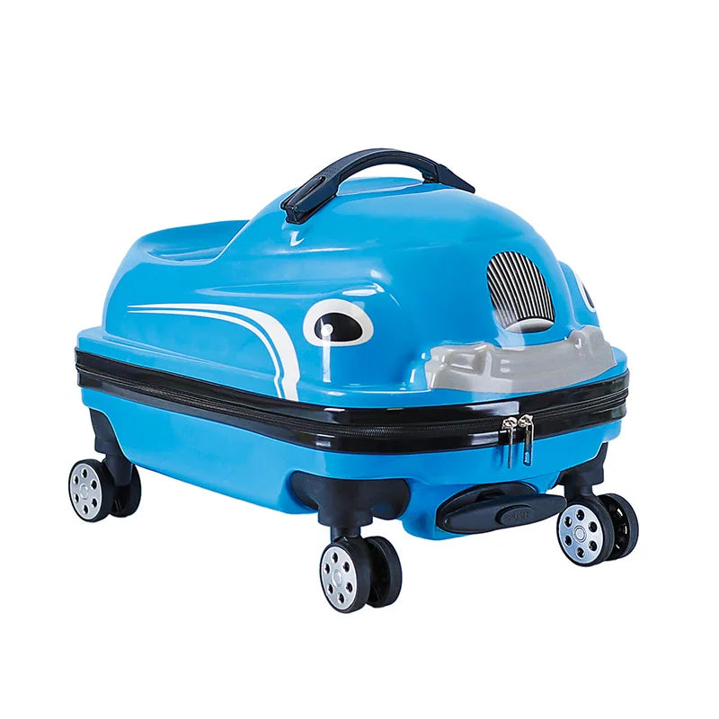 Cartoon Car Children's Pull-On Luggage Suitcase Kindergarten Travel Bag Child Ride-On Twister Cart Peaceful Pleasures Health and Wellness Blue