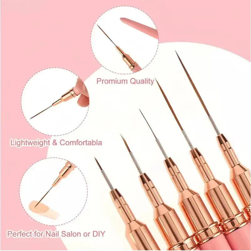 5-Piece Nail Art Liner Brush Set – UV Gel Manicure Tools