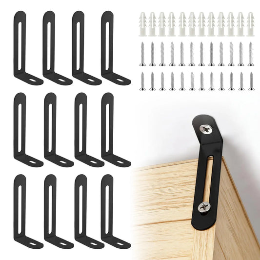 12-Pack Steel Furniture Anti-Tip Anchors | Baby & Pet Safety Kit Furniture Safety Anchors Peaceful Pleasures Health and Wellness Black 2.56X1.26 in